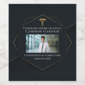 Chic Zwart Goud Medische School Afstuderen Foto Wijn Etiket (Enkel label)