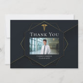 Chic Zwart Goud Medische School Foto Afstuderen Bedankkaart (Voorkant)