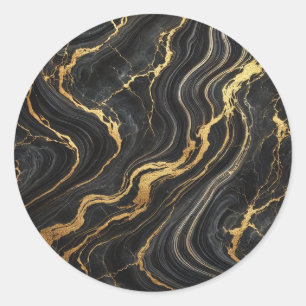 Chic Zwart & Goud Metalen Marmer Look Glamour Ronde Sticker