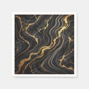 Chic Zwart & Goud Metalen Marmer Look Glamour Servet