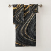 Chic Zwart & Goud Metallic Marmer Look Glamour Bad Handdoek (Insitu)