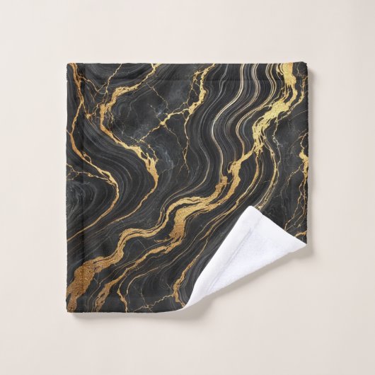 Chic Zwart & Goud Metallic Marmer Look Glamour Bad Handdoek (Wasdoekje)