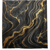 Chic Zwart & Goud Metallic Marmer Look Glamour Douchegordijn (Voorkant)
