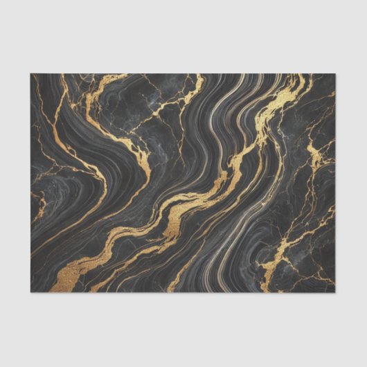 Chic Zwart & Goud Metallic Marmer Look Glamour Tissuepapier (Voorkant)