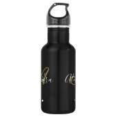 Chic Zwart Goud Monogram Script Naam Gym Waterfles (Voorkant)