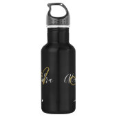 Chic Zwart Goud Monogram Script Naam Gym Waterfles (Achterkant)