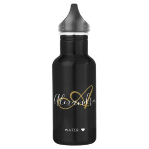 Chic Zwart Goud Monogram Script Naam Gym Waterfles