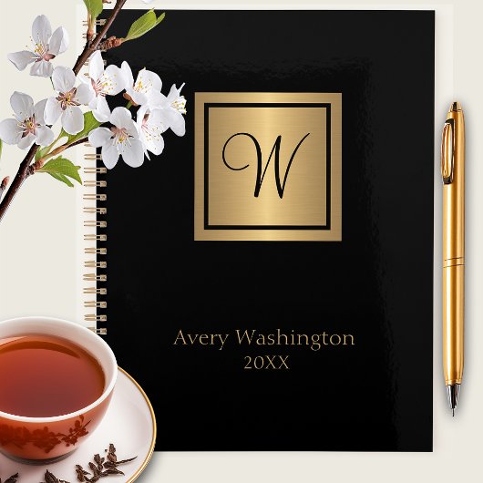 Chic Zwart & Goud Naam/Initiaal Monogram Dag Planner