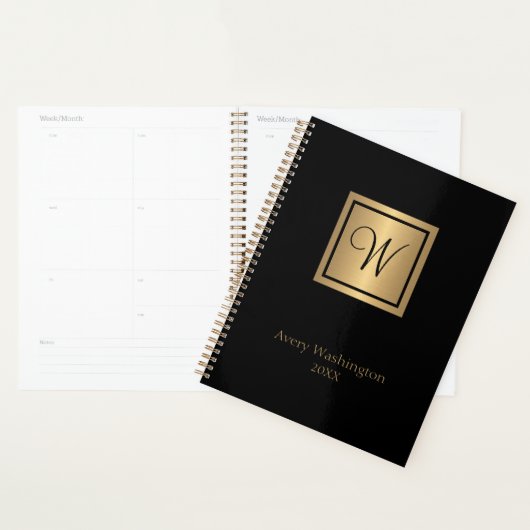 Chic Zwart & Goud Naam/Initiaal Monogram Dag Planner (Display)