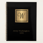 Chic Zwart & Goud Naam/Initiaal Monogram Dag Planner (Voorkant)