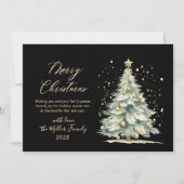 Chic Zwart Goud Script Waterverf Kerstboom Feestdagenkaart (Voorkant)