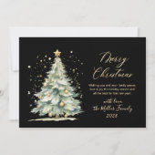 Chic Zwart Goud Script Waterverf Kerstboom Feestdagenkaart (Voorkant)