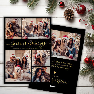 Chic Zwart Goud Seizoenen Groeten Script 5 Foto Feestdagenkaart