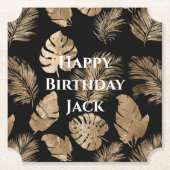 Chic zwart goud tropische bladeren kartonnen onderzetters (Voorkant)