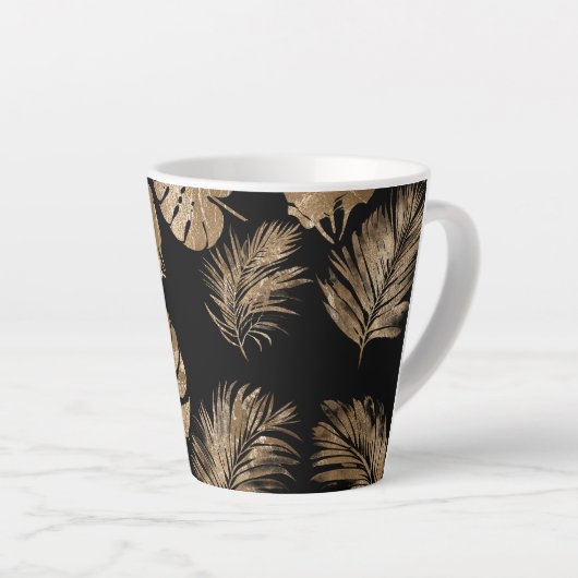 Chic zwart goud tropische bladeren latte mok (Rechterhoek)