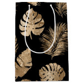 Chic zwart goud tropische bladeren medium cadeauzakje (Voorkant)