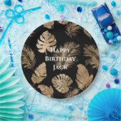 Chic zwart goud tropische bladeren papieren bordje (Feest)