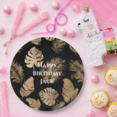 Chic zwart goud tropische bladeren papieren bordje (Feest)