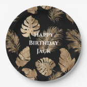 Chic zwart goud tropische bladeren papieren bordje (Voorkant)
