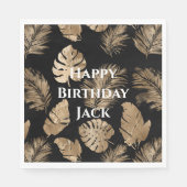 Chic zwart goud tropische bladeren servet (Voorkant)