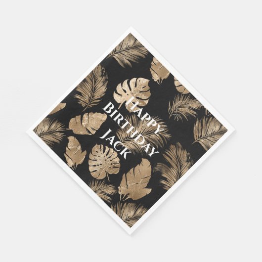 Chic zwart goud tropische bladeren servet (Hoek)