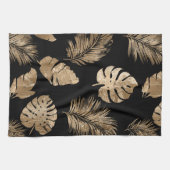 Chic zwart goud tropische bladeren theedoek (Horizontaal)