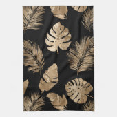 Chic zwart goud tropische bladeren theedoek (Verticaal)