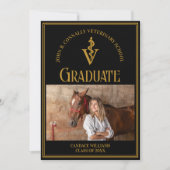 Chic Zwart Goud Veterinaire School Foto Afstuderen Aankondiging (Voorkant)