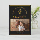 Chic Zwart Goud Veterinaire School Foto Afstuderen Aankondiging (Staand voorkant)