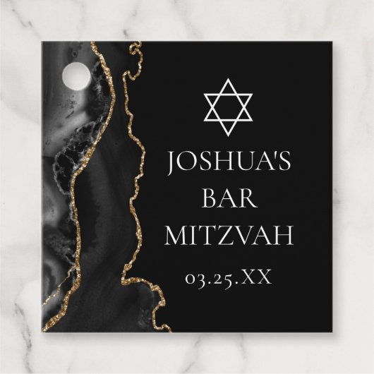 Chic Zwart Gouden Agaat Bar Mitswa Custom Party Bedankjes Labels (Voorkant)