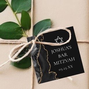 Chic Zwart Gouden Agaat Bar Mitswa Custom Party Bedankjes Labels