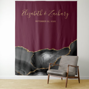 Chic Zwart Gouden Agaat Bourgondië Wedding Photo B Wandkleed