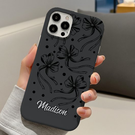 Chic Zwart Grijs Coquette Strik Monogram Case-Mate iPhone Case