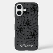 Chic Zwart Grijs Coquette Strik Monogram Case-Mate iPhone Case (Achterkant)