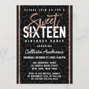 Chic Zwart Grijs Roos Gouden Glitter Cheetah Sweet Kaart