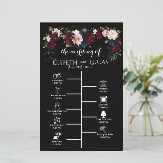 Chic zwart, Jewel-Toned Wedding Tijdlijn Programma (Staand voorkant)