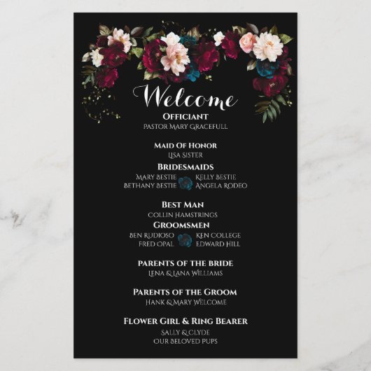 Chic zwart, Jewel-Toned Wedding Tijdlijn Programma (Achterkant)