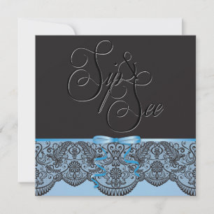 Chic zwart kant en blauwe sip en zie 3 kaart