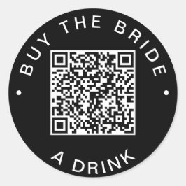 Chic Zwart Koop De Bruid Een Drankje QR Code Stick Ronde Sticker