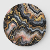 Chic Zwart Koraal Roze Wit Goud Marmeren Patroon Grote Klok (Voorkant)