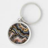 Chic Zwart Koraal Roze Wit Goud Marmeren Patroon Sleutelhanger (Voorkant)