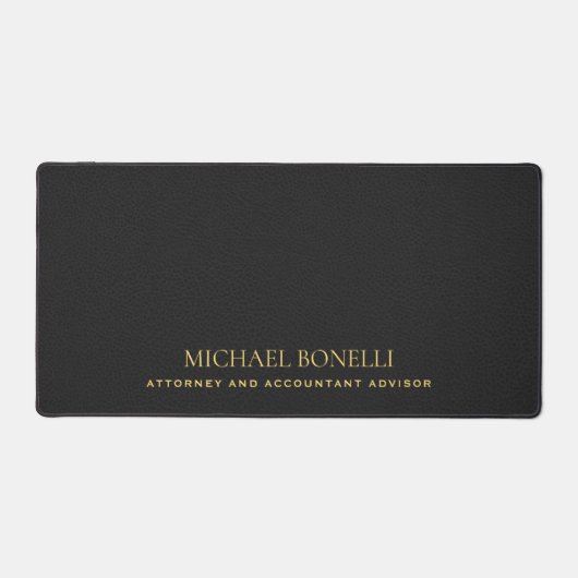 Chic Zwart Lederen Mannelijk Elegant Goud NAAM Bureaumat (Voorkant)