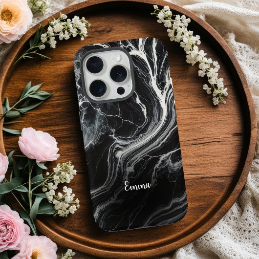 Chic Zwart Marmer Gepersonaliseerde iPhone Case Hoesje
