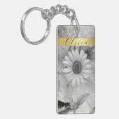 Chic Zwart Marmer & Goud Daisy Custom Sleutelhanger (Voorkant Links)