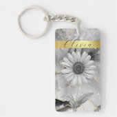 Chic Zwart Marmer & Goud Daisy Custom Sleutelhanger (Voorkant)