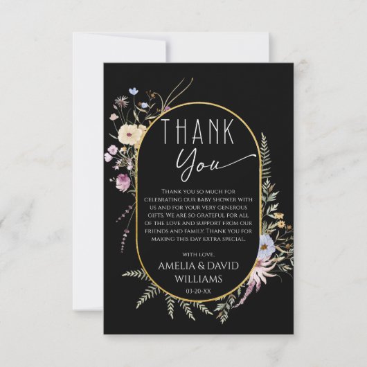 Chic Zwart Modern Baby shower Bedankkaart (Voorkant)
