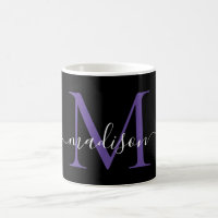 Chic Zwart Paarse Violet Monogram Elegant Script