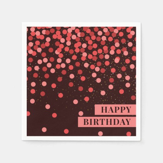 Chic Zwart Rode Confetti Happy Birthday Servetten (Voorkant)