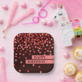 Chic Zwart Rood Confetti Happy Birthday Papieren Bordje (Feest)