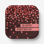 Chic Zwart Rood Confetti Happy Birthday Papieren Bordje (Voorkant)